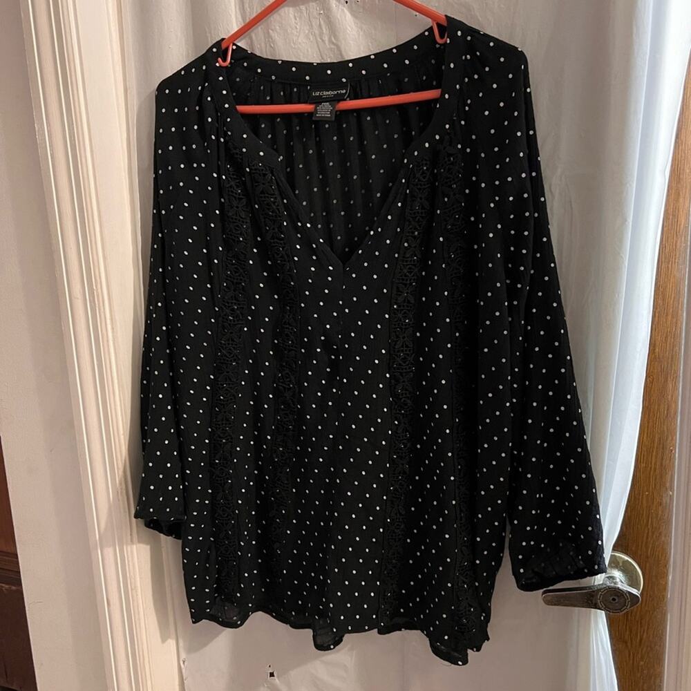Liz Claiborne black white polka dot peasant blouse size petite xxl